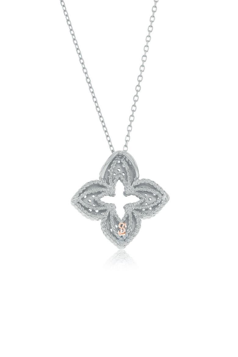 Pavé Cubic Zirconia Clover Pendant Necklace, Alternate, color, WHITE