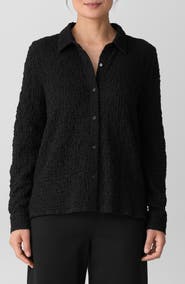 Eileen Fisher Texture Organic Cotton Blend Button-Up Shirt