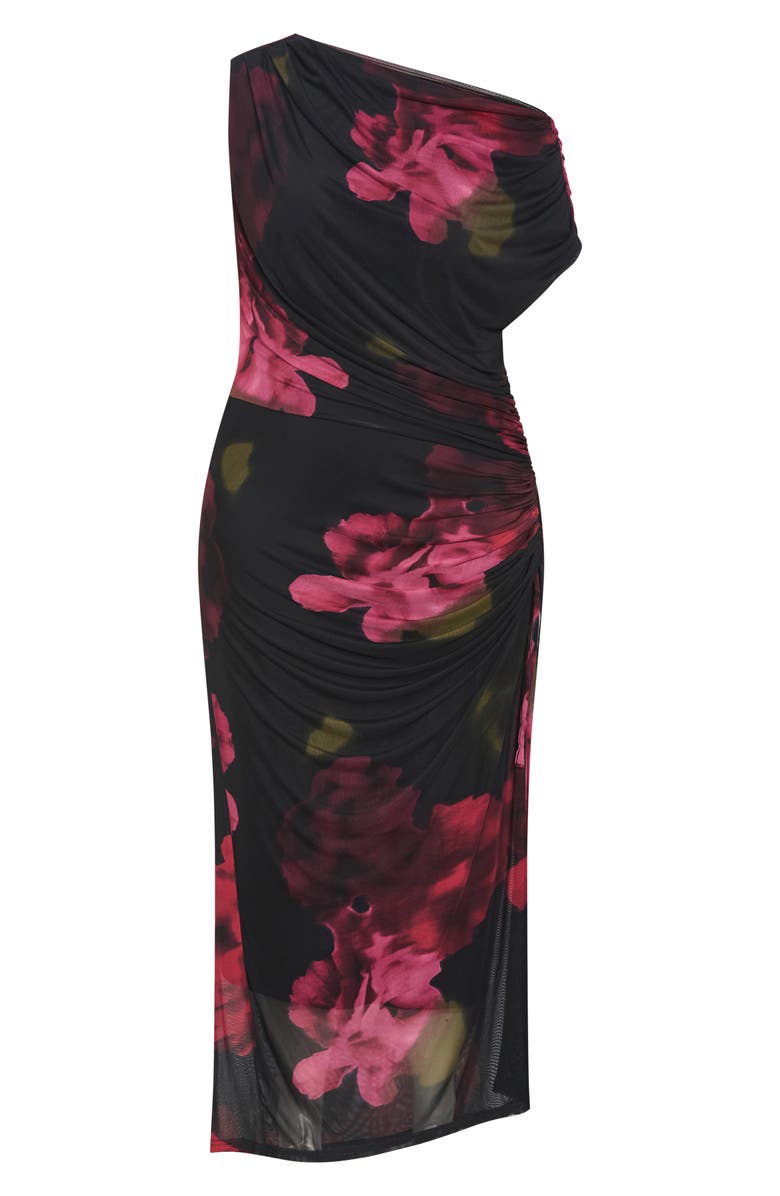 City Chic Abstract Floral One-Shoulder Mesh Dress, Alternate, color, 