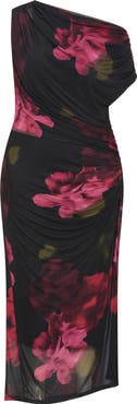 City Chic Abstract Floral One-Shoulder Mesh Dress