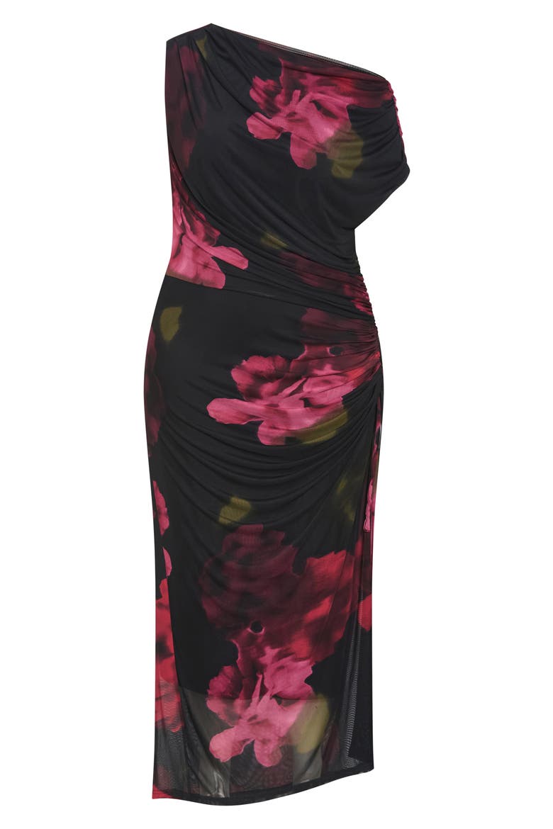 city chic one shoulder dress Plus Size Grand Gala One Shoulder Jacquard Navy Maxi Dress in Midnight Garden, Size 10