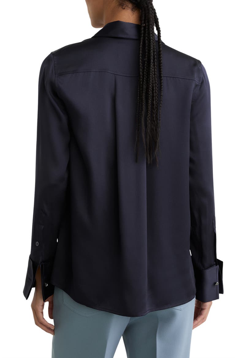 Ameira Silk Satin Button-Up Shirt, Alternate, color, NAVY
