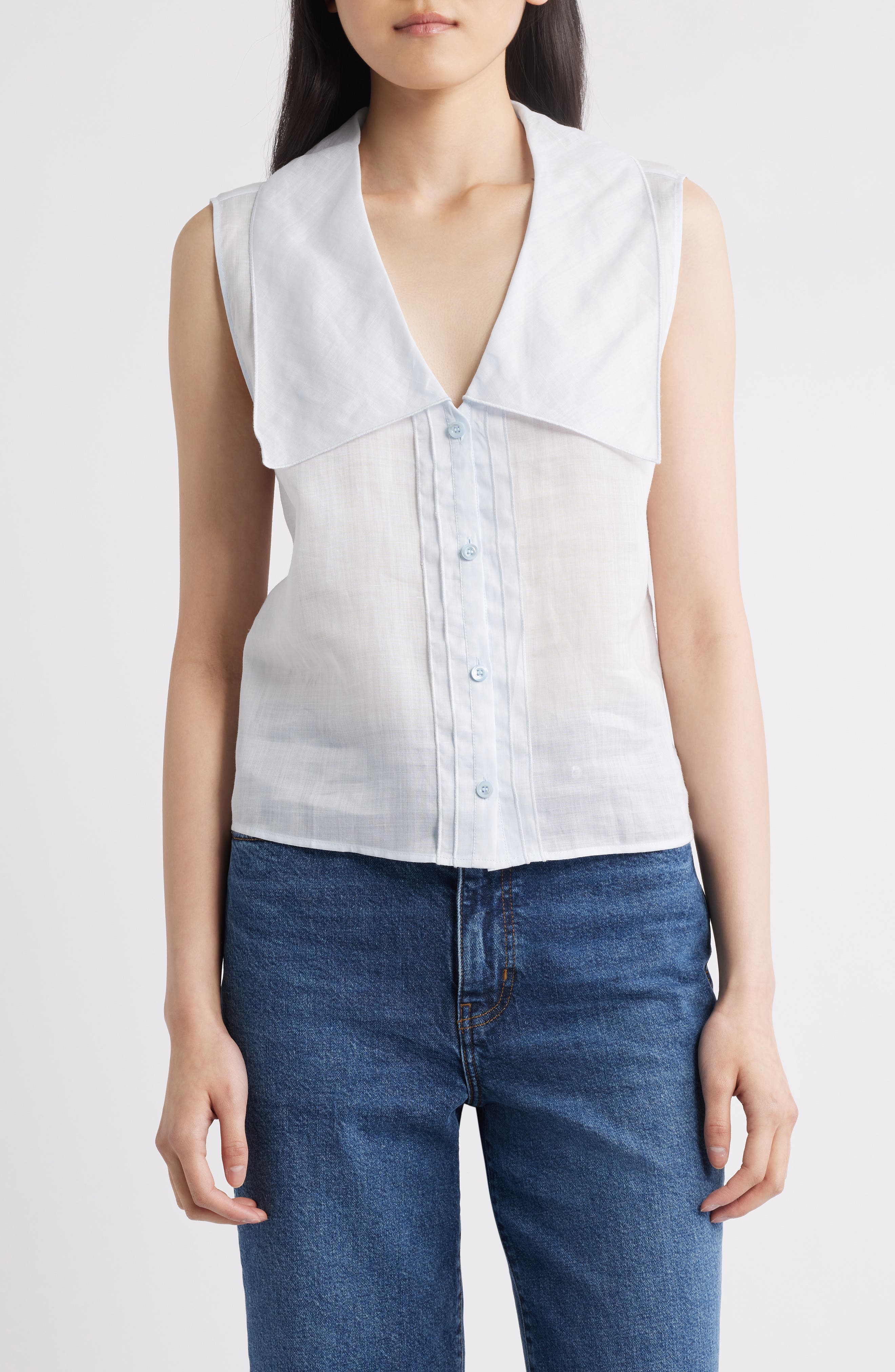 FRAME The Ramie Sailor Sleeveless Shirt