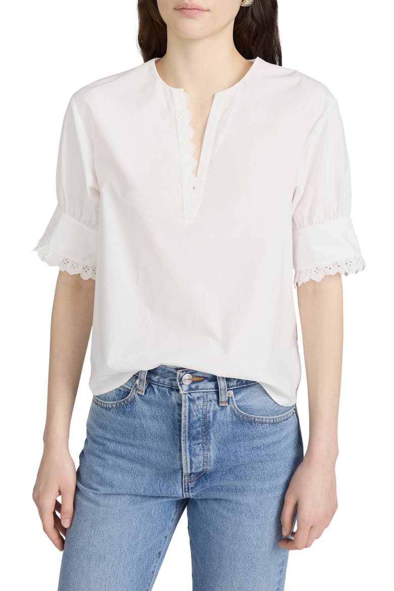 The Keepsake Eyelet Trim Cotton Popover, Main, color, WHITE