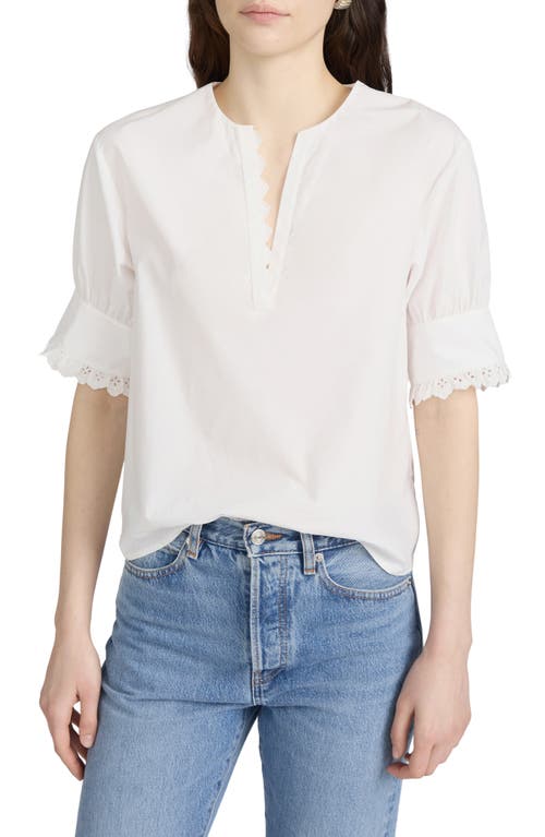 FRAME The Keepsake Eyelet Trim Cotton Popover in White at Nordstrom, Size X-Large