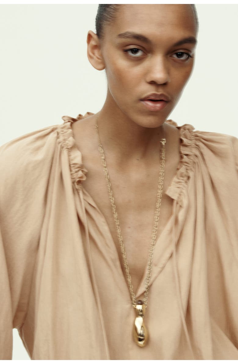 H&M Bubble-hem Blouse, Alternate, color, Beige