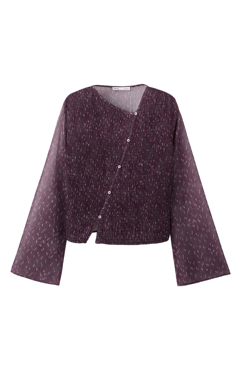 MANGO TEEN Asymmetric Smocked Button-Up Top, Alternate, color, 