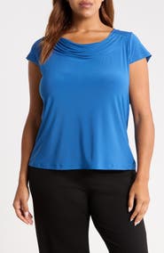 KASPER Cowl Neck Cap Sleeve Top