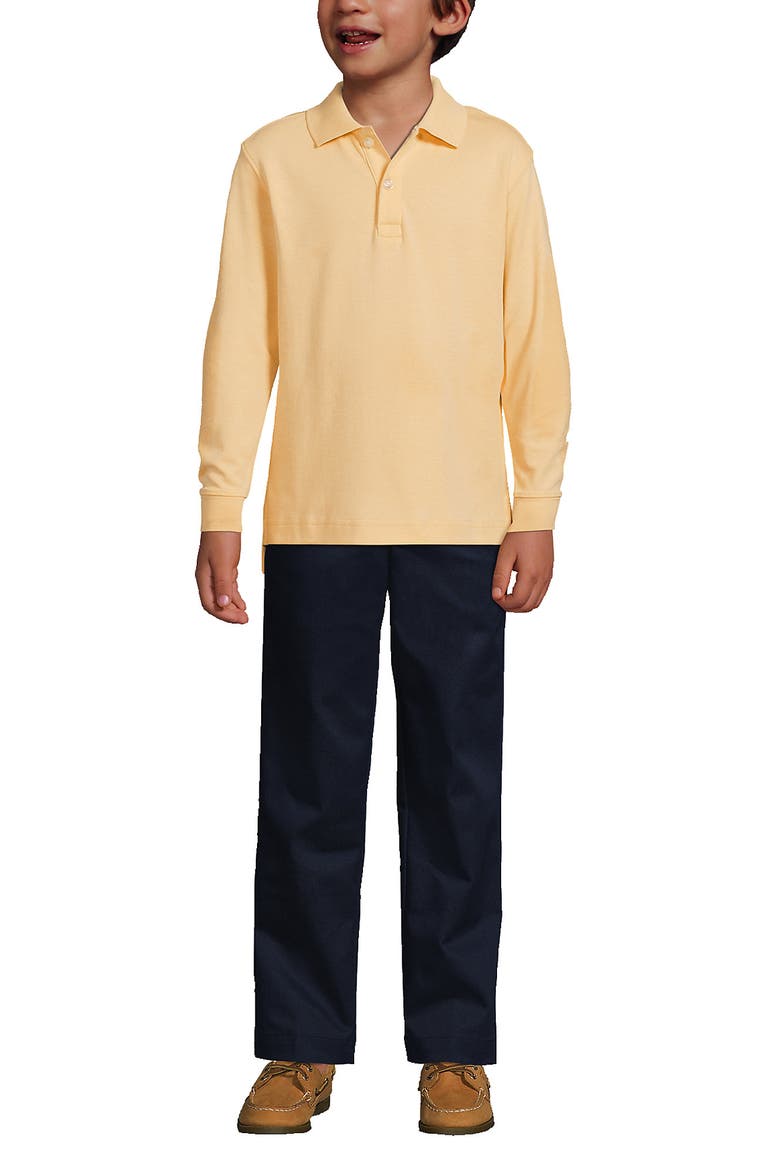 School Uniform Kids Long Sleeve Interlock Polo Shirt, Alternate, color, Maize