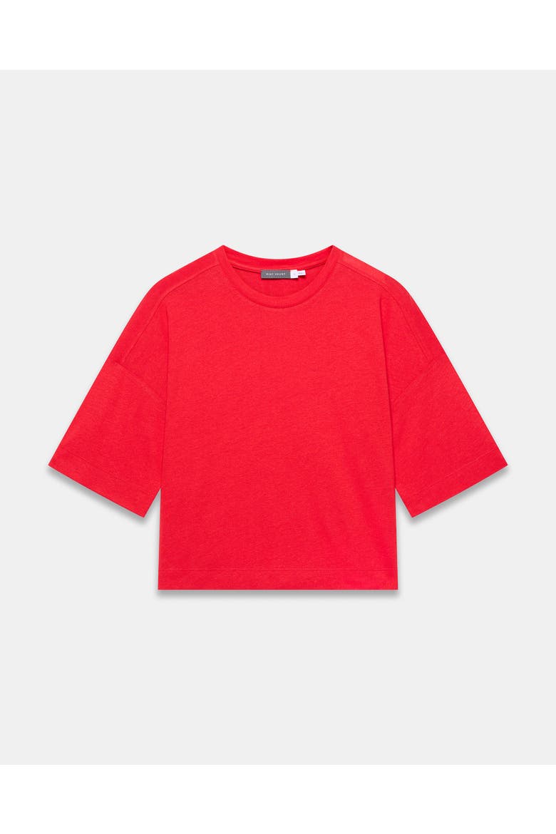 Linen Blend Boxy Silhouette T-Shirt, Alternate, color, Red