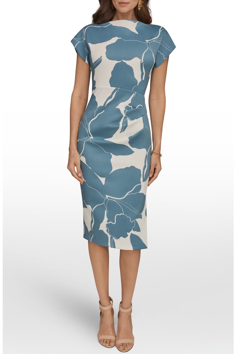Floral Print Sheath Dress, Main, color, WASHED INDGO/ CREAM