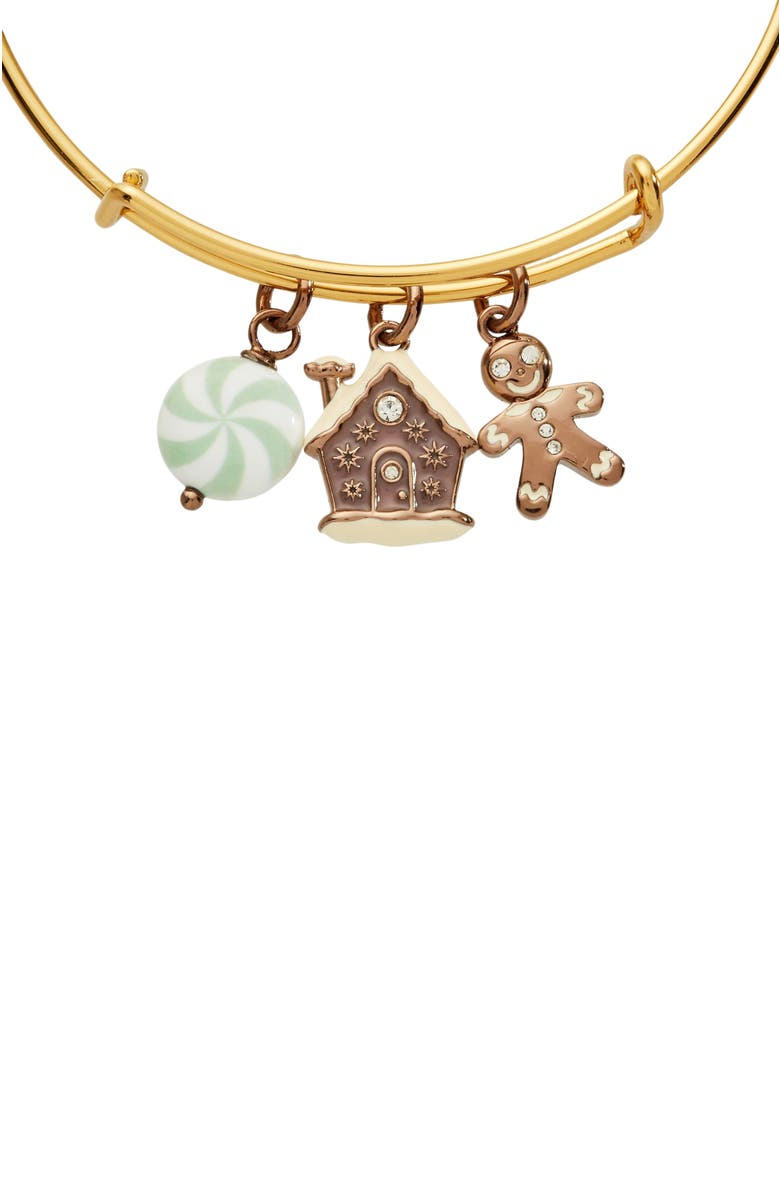 Alex and Ani Pink Christmas Multi-Charm Brangle Bracelet, Alternate, color, Gold