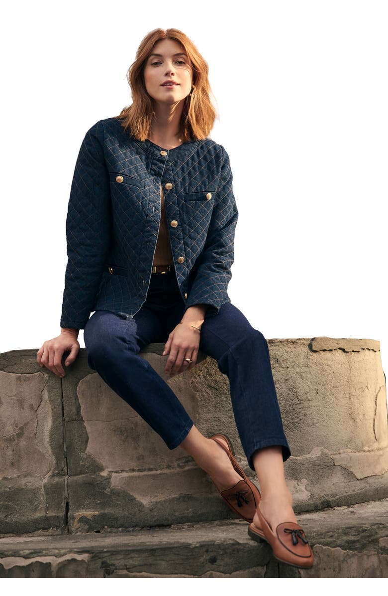 Jessica London Quilted Denim Lady Jacket, Main, color, Indigo Quilting