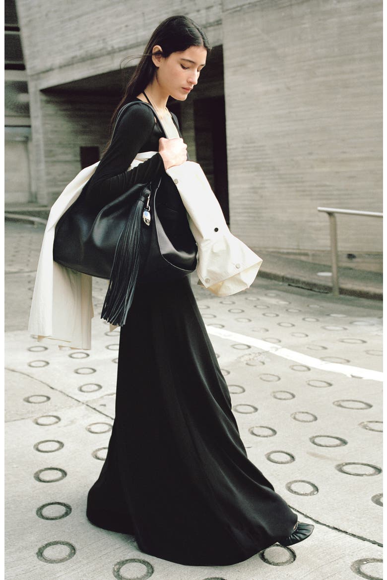 Long Sleeve Knit Maxi Dress with Halter Neck, Alternate, color, BLACK