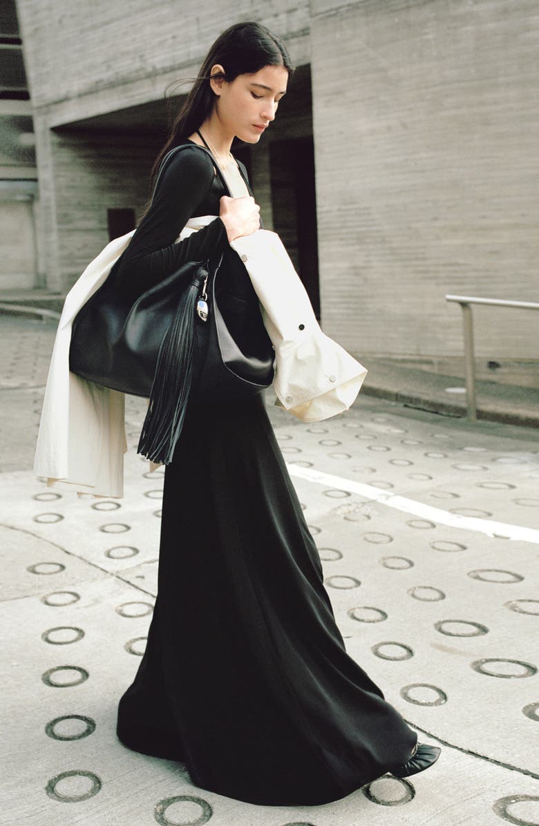 MANGO Long Sleeve Knit Maxi Dress with Halter Neck, Alternate, color, Black