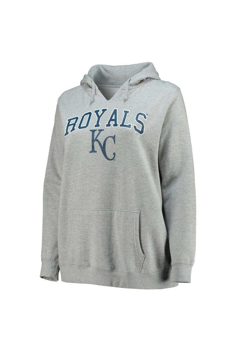 Women's Heather Gray Kansas City Royals Plus Size Notch Neck Fleece Pullover Hoodie, Alternate, color, Heather Gray