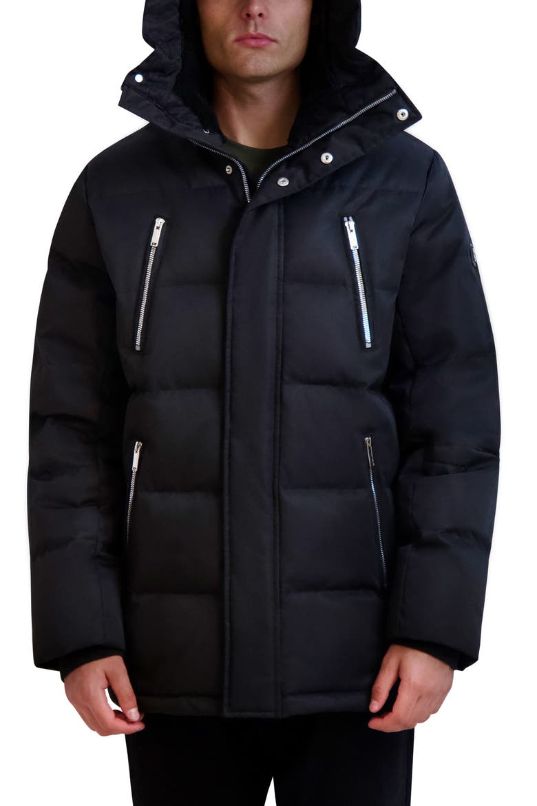 Faux Fur Lined Down & Feather Fill Quilted Jacket, Alternate, color, BLACK