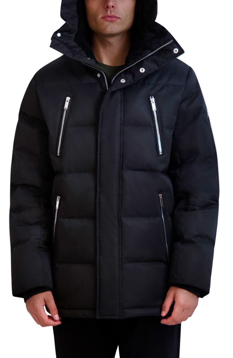 KARL LAGERFELD PARIS Faux Fur Lined Down & Feather Fill Quilted Jacket, Alternate, color, Black