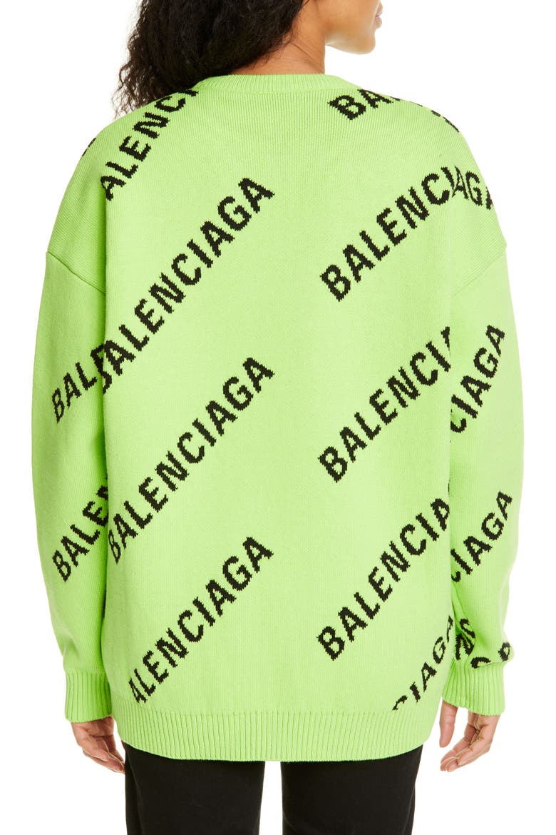 Logo Jacquard Cotton Blend Sweater, Alternate, color, ACID GREEN/ BLACK