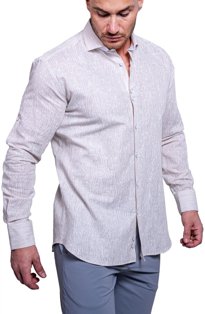 Maceoo Einstein Resistance Contemporary Fit Linen & Cotton Button-Up Shirt, Alternate, color, Grey