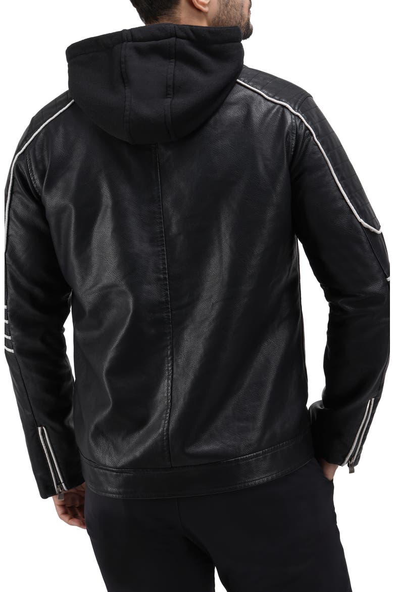 Faux Leather Hooded Moto Jacket with Faux Fur Lining, Alternate, color, BLACK/ WHITE