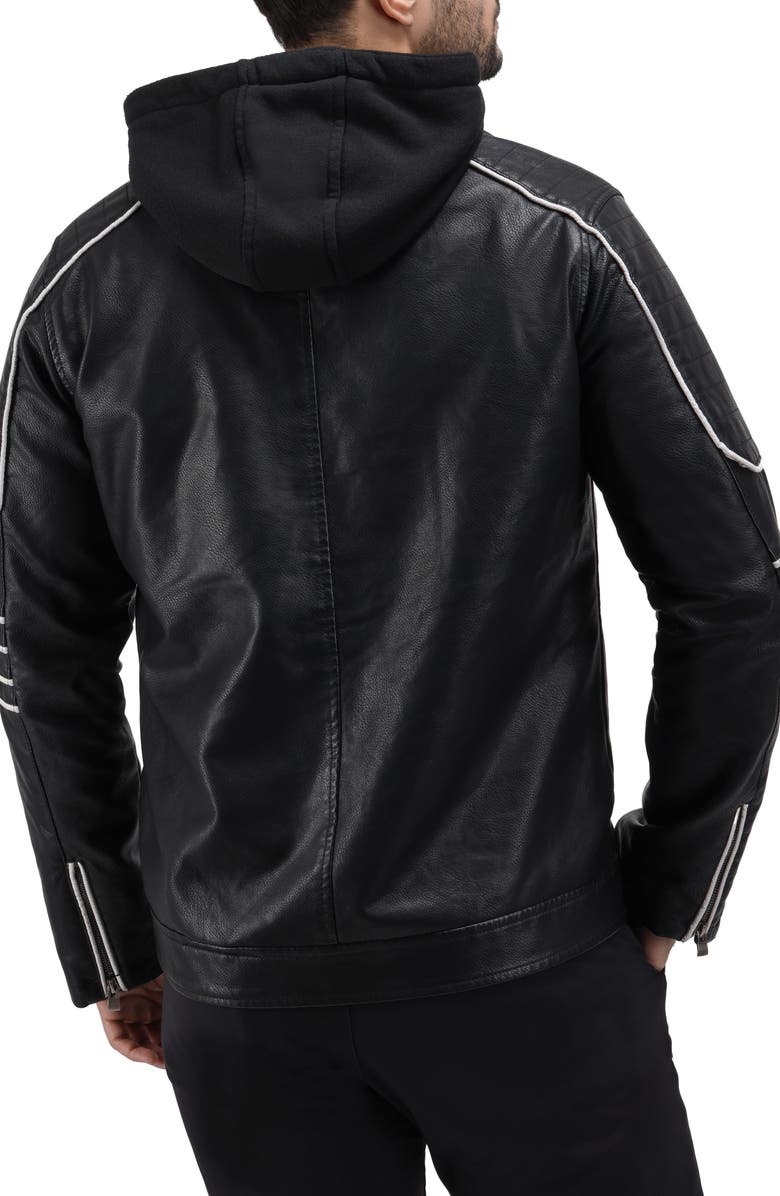 XRAY Faux Leather Hooded Moto Jacket with Faux Fur Lining, Alternate, color, Black/ White