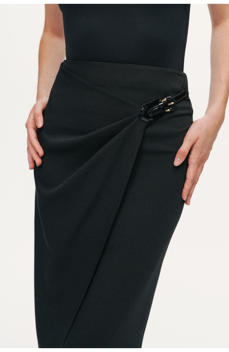 Nocturne Ring-Buckle Asymmetric Wrap Maxi Skirt, Alternate, color, Black