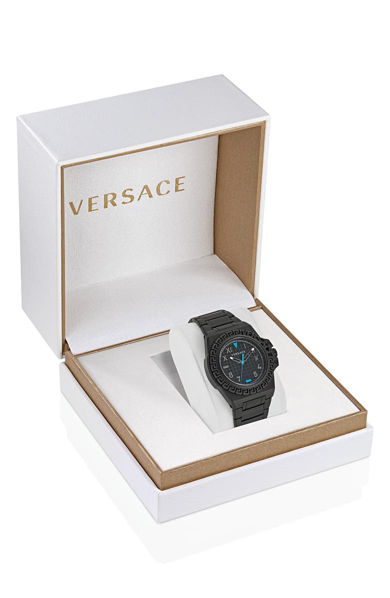 Versace Greca Reaction Bracelet Watch, 44mm, Alternate, color, Black