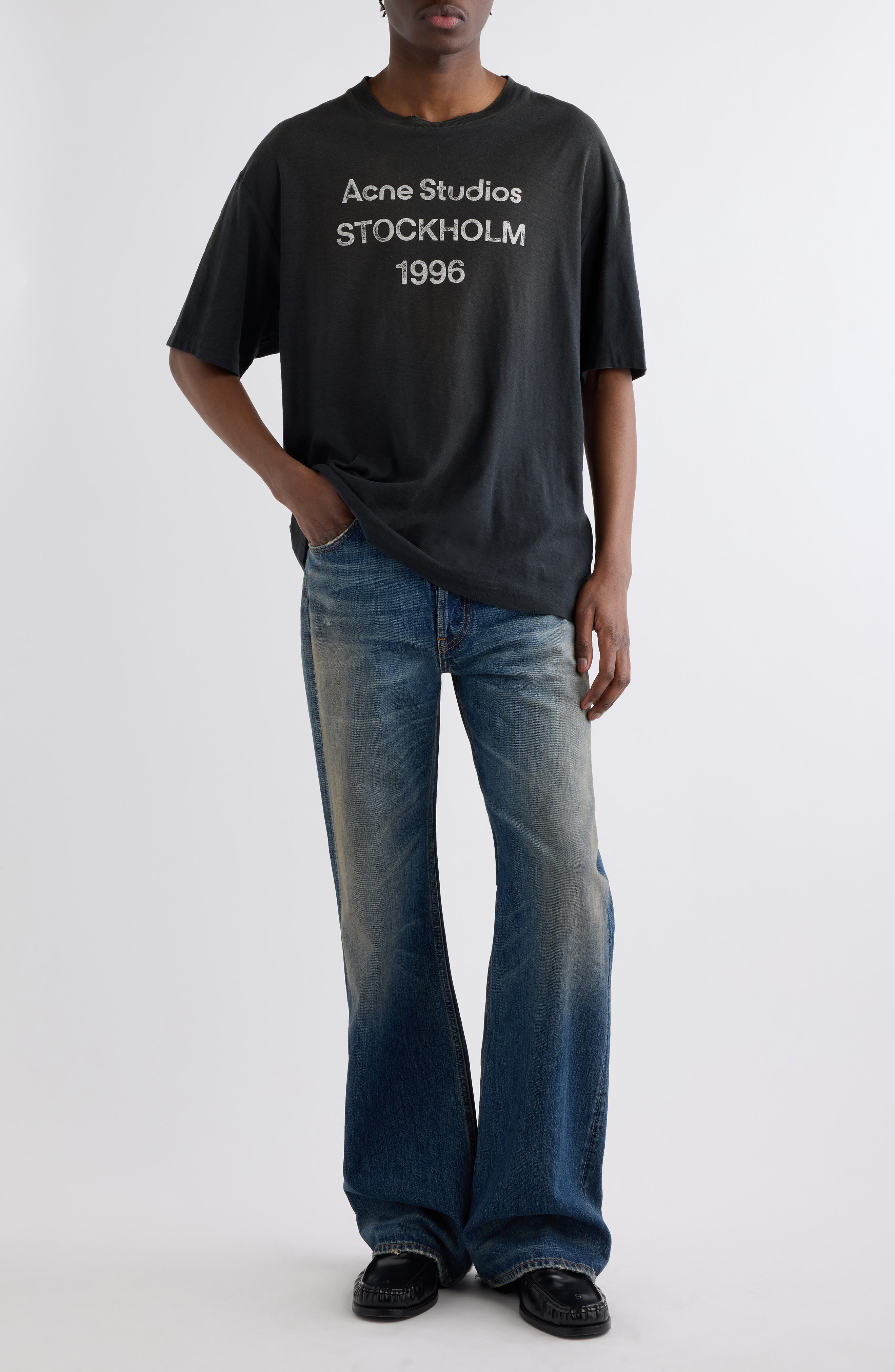 Acne Studios 1996 Logo Distressed Cotton & Hemp Graphic Tee (Men