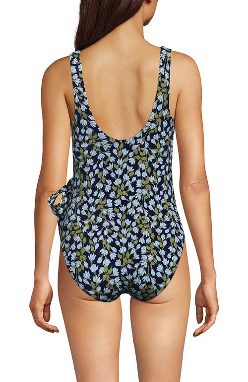 Lands' End Chlorine Resistant Side Tie Wrap High Leg One Piece Swimsuit In White