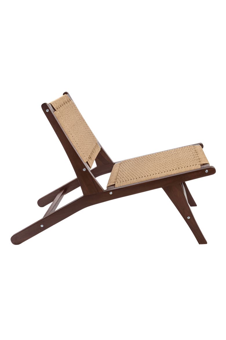 Parker Bohemian Armless Woven Yarn and Solid Indonesian Wood Accent Lounge Chair for Living Room Bedroom, Alternate, color, Dark Brown