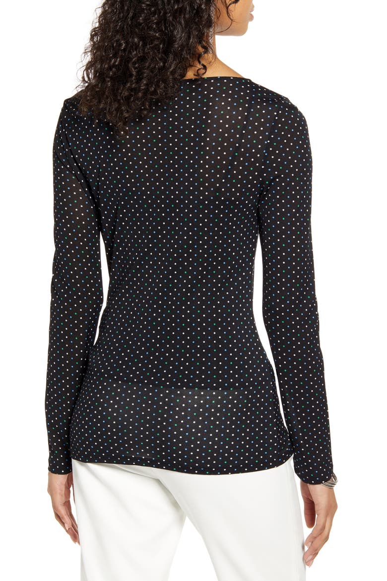 Boat Neck Mesh Top, Alternate, color, BLACK- IVORY MULTI LADY DOT