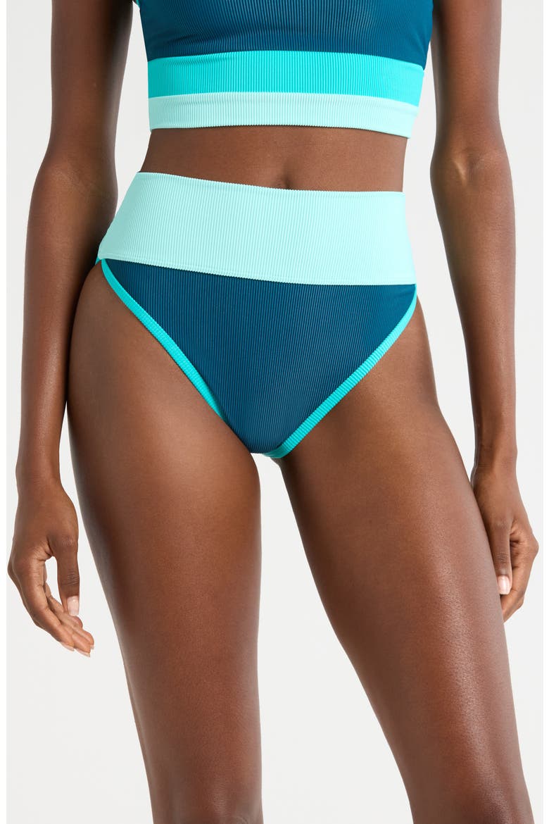 Emmy Colorblock High Waist Bikini Bottoms, Main, color, SEASHORE COAST
