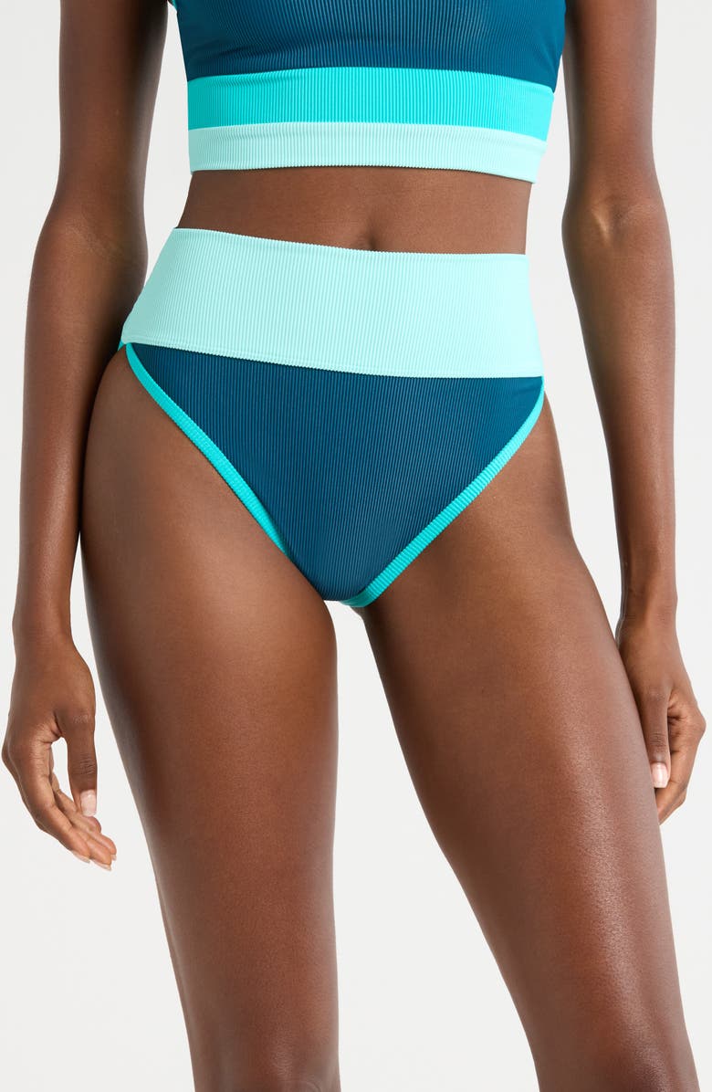 Beach Riot Emmy Colorblock High Waist Bikini Bottoms, Main, color, 