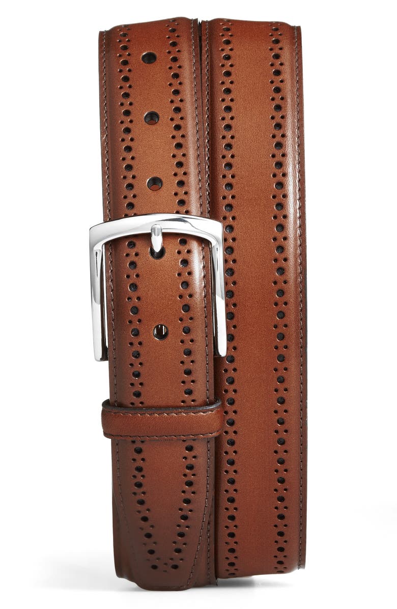 Allen Edmonds Manistee Brogued Leather Belt, Main, color, Walnut