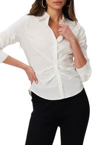 PAIGE Alera Pleated Cotton Button-Up Shirt