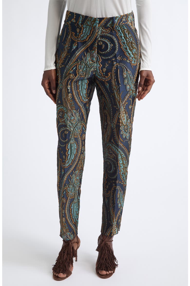 Bristol Paisley Jacquard Slim Leg Ankle Pants, Main, color, BLUE
