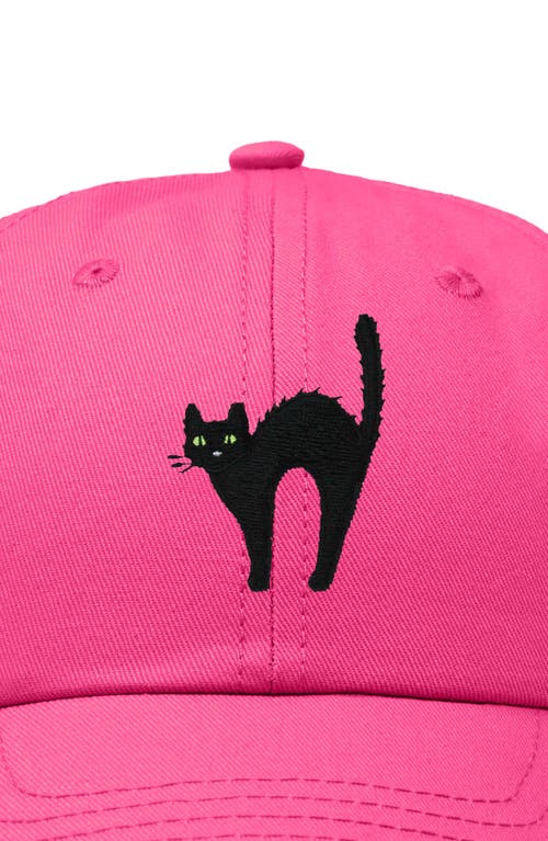 Dalix Black Cat Embroidered Casual Hat In Hot Pink