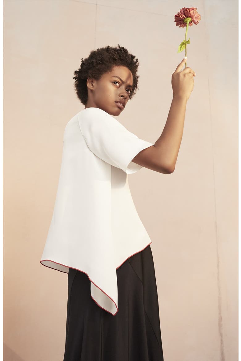 Asymmetrical Silk Tee, Alternate, color, WHITE