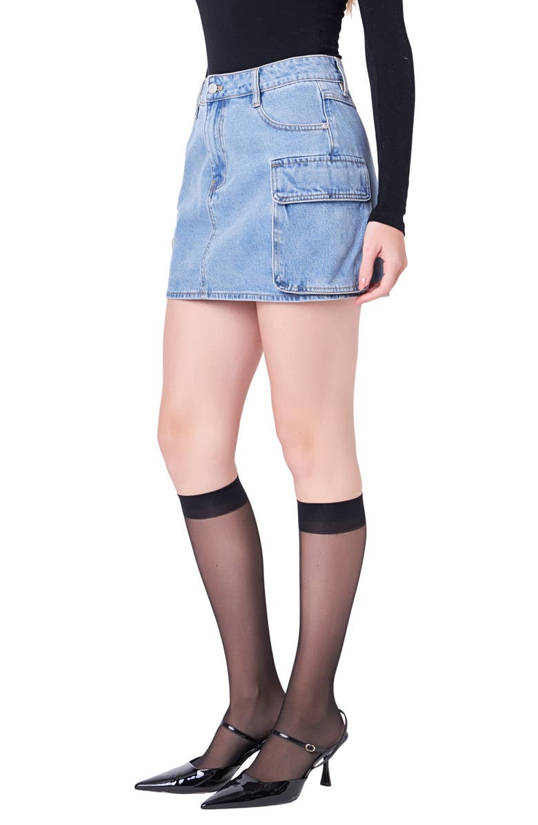 English Factory Denim Cargo Miniskirt, Alternate, color, Denim