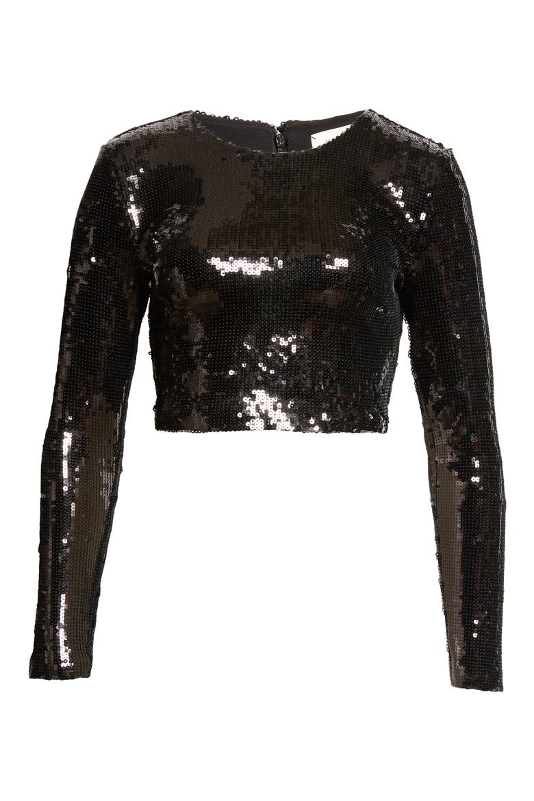 Rogan Sequin Crop Top, Alternate, color, BLACK