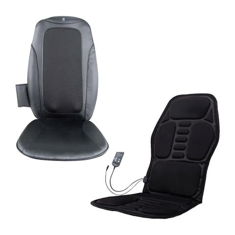Shiatsu Chair Massager with Heat & Vibration + Cushion Mat Bundle - Deep Muscle Relief for Home, Office, or Car