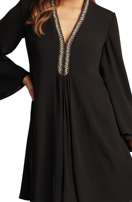 Sho By Tadashi Shoji Bead Detail Long Sleeve Swing Dress In Black