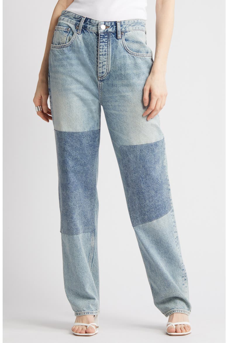 Clove Patched High Waist Relaxed Straight Leg Jeans, Alternate, color, NOMAD