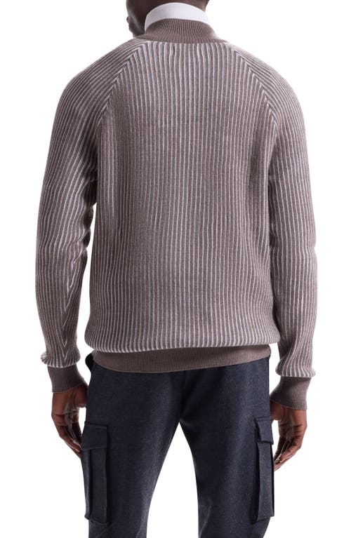 Bugatchi Merino Wool Quarter Zip Polo Sweater In Brown