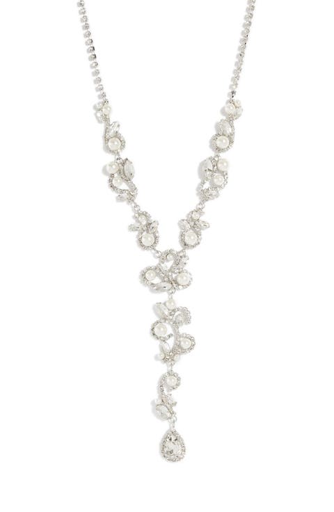 Imitation Pearl & Crystal Y-Necklace