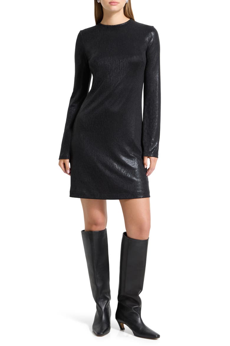 Adya Metallic Long Sleeve Minidress, Main, color, BLACK SHINY