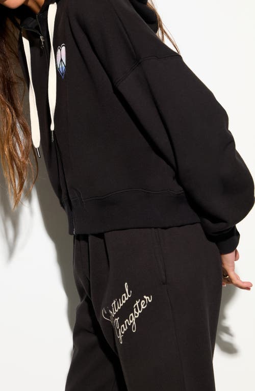 Spiritual Gangster Peace Love Jules Cotton Blend Graphic Zip-up Hoodie In Black