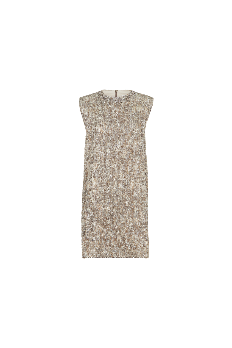 Dazzling craquelé embroidery dress in mohair and wool, Alternate, color, Silver