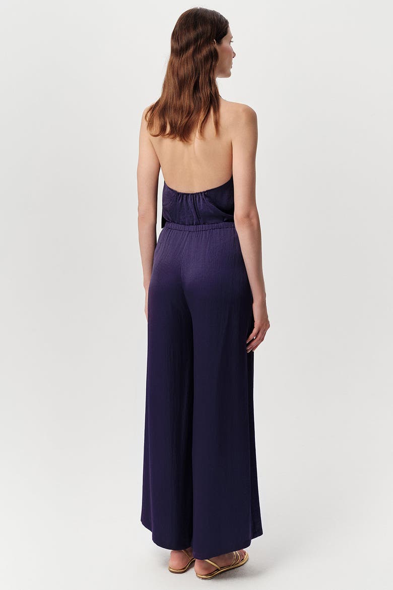 Queen Drawstring Waist Wide Leg Satin Pants, Alternate, color, Navy
